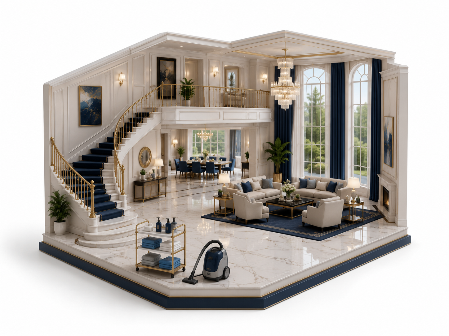 Villa cleaning assessment scene